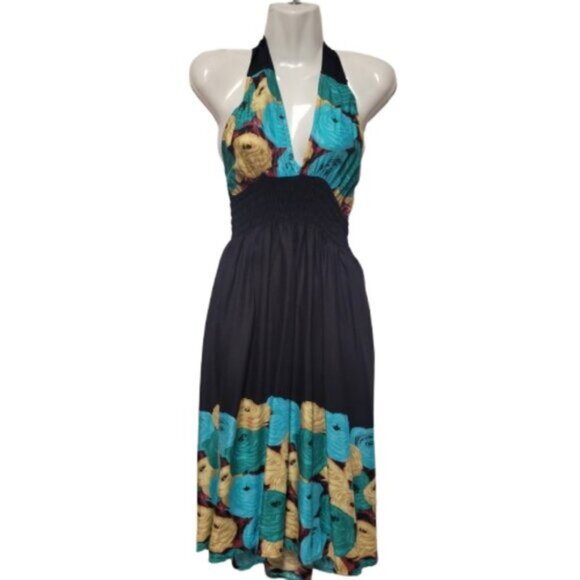 Halter Colorful Dress Summer Halter Dress in Pink Orange and Maroon Floral Print - Picture 12 of 15